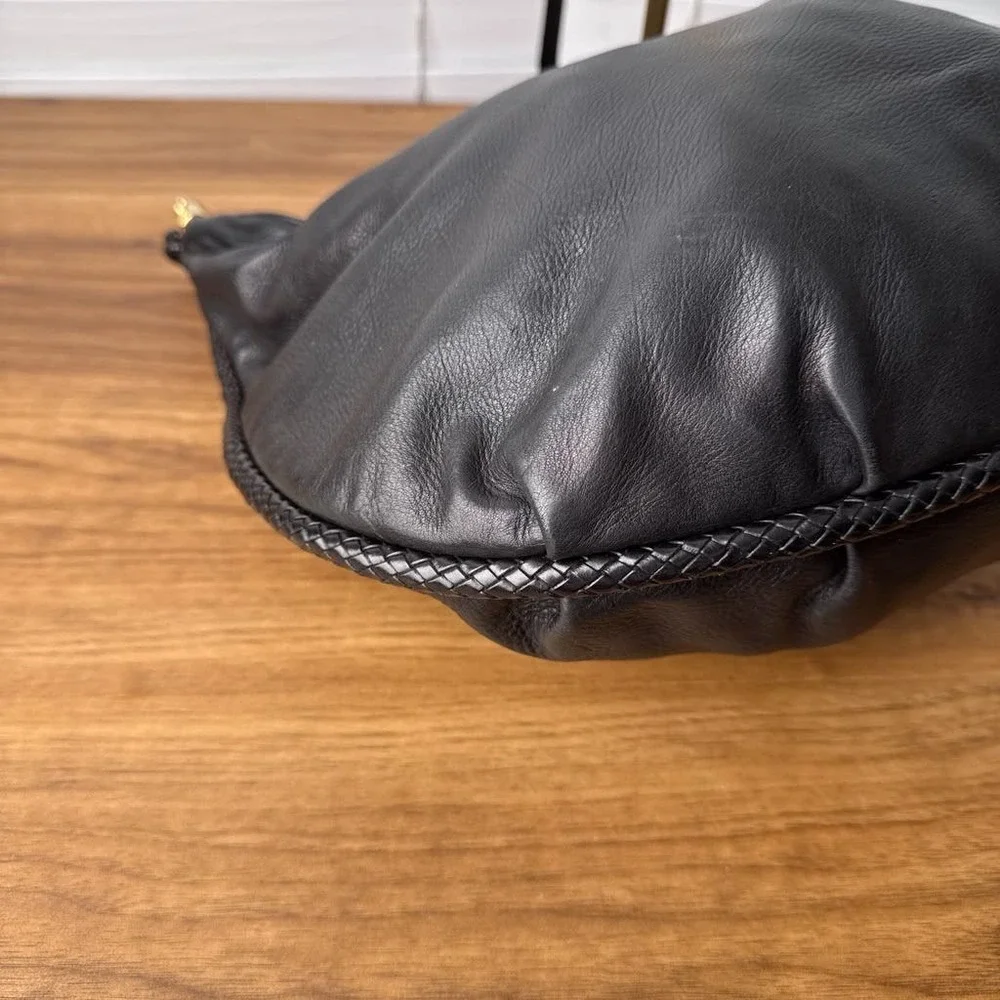 Michael Kors Skorpios Hobo Shoulder Bag Black Pebbled Leather Braided Handle